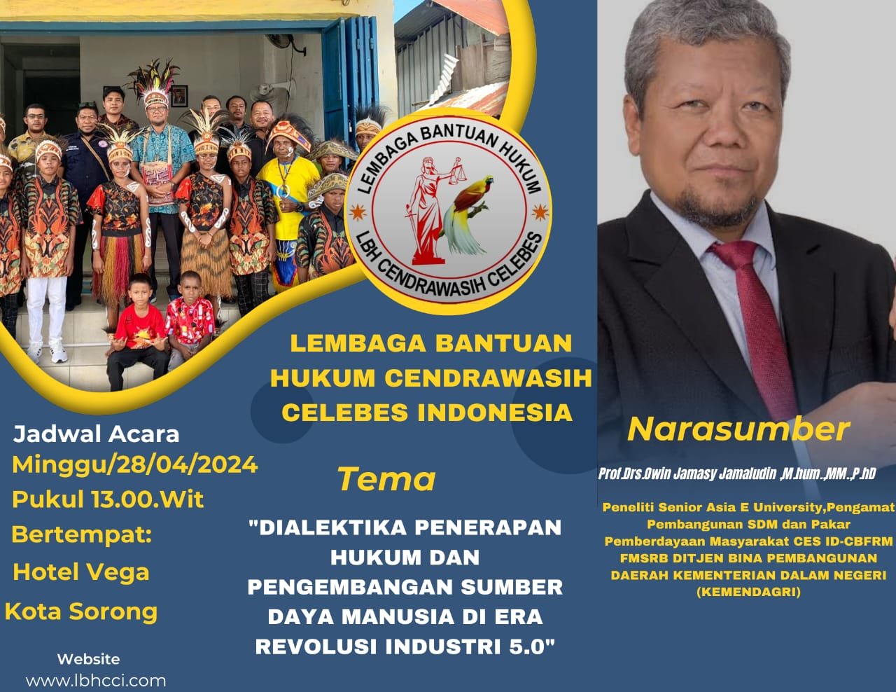 DIALETIKA PENERAPAN HUKUM DAN PENGEMBANGAN SDM DI ERA REVOLUSI INDUSTRI 5.0 DIBUKA SECARA RESMI OLEH DIREKTUR LBH CCI RUSDI,SH.,CFLE