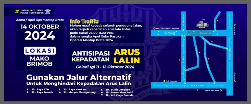 Antisipasi Kepadatan Lalin dalam rangka Apel Gelar Operasi Mantap Brata 2024 pengamanan Pelantikan Presiden dan Wakil Presiden - Teropong Rakyat