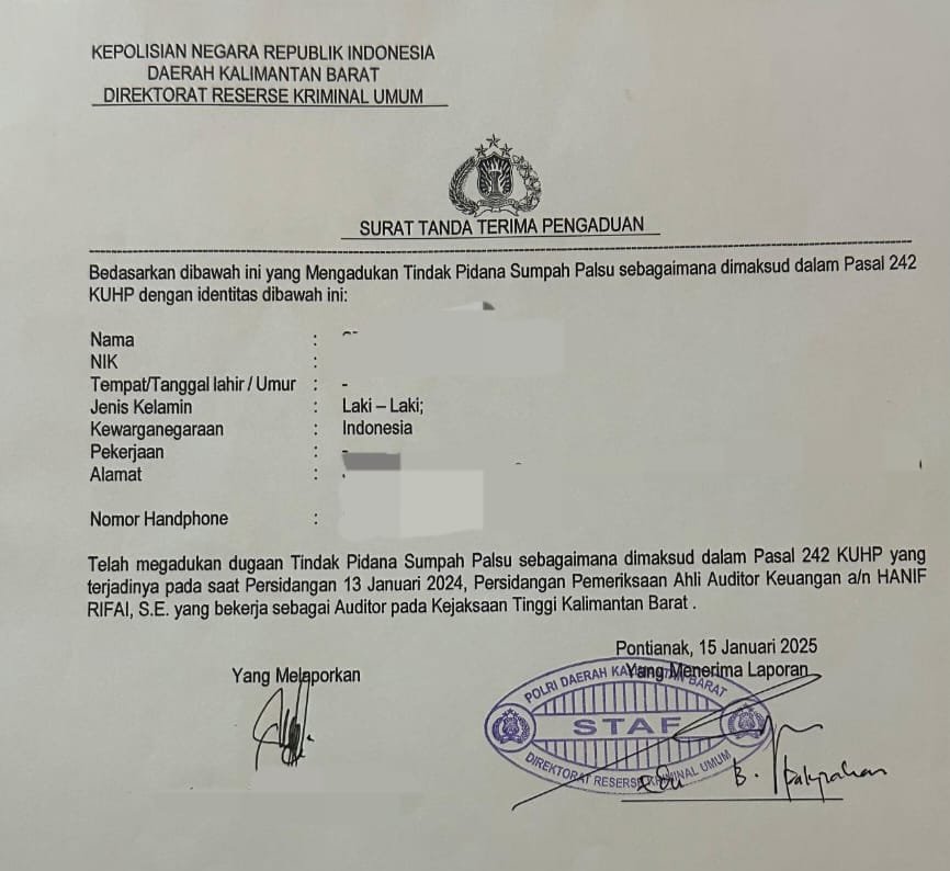 Stevanus Febyan Babaro Laporkan Oknum Jaksa ke Polda Kalimantan Barat - Teropong Rakyat