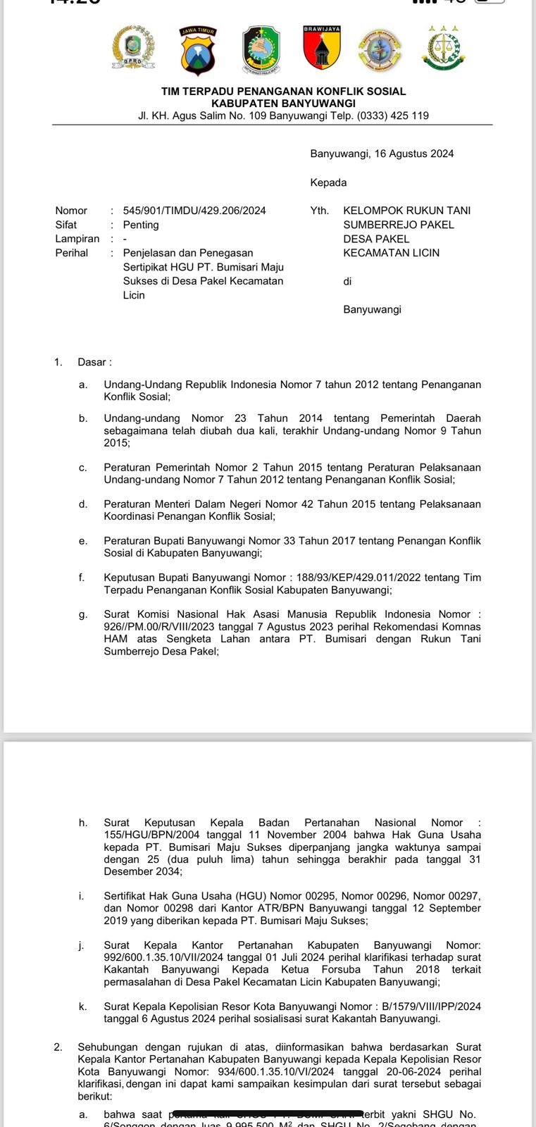 Dugaan Penyerobotan Tanah Negara Oleh PT. Bumisari Yang Melibatkan Mantan Bupati Banyuwangi - Teropongrakyat.co