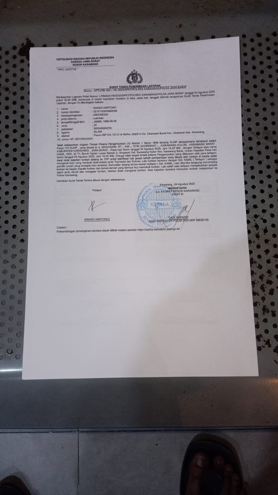 Kekerasan Terhadap Jurnalis Kembali Terjadi di Karawang, Riandi Hartono Jadi Korban Pengeroyokan Saat Meliput Dugaan Penjualan Obat Terlarang - Teropong Rakyat