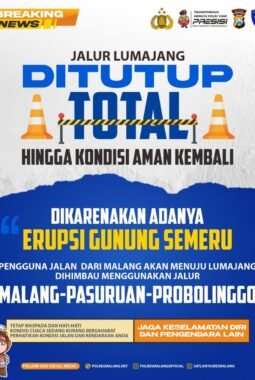 Erupsi Gunung Semeru, Polres Malang Tutup Jalur Ampelgading–Lumajang hingga Kondisi Aman