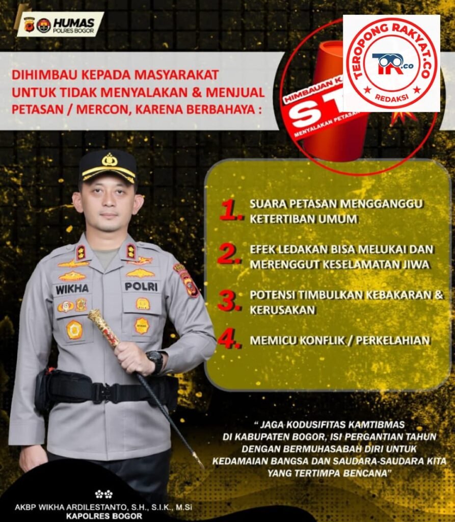 Portal Berita Indonesia dan Dunia Terkini Hari Ini, Update Harian Terbaru, Terlengkap, Tajam, Aktual dan Berimbang. Kapolres Bogor Tegas: Stop Petasan dan Mercon, Ancaman Nyata bagi Keselamatan Warga - Teropong Rakyat