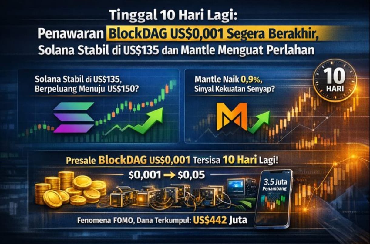 Tinggal 10 Hari Lagi: Penawaran BlockDAG US$0,001 Segera Berakhir, Solana Stabil di US$135 dan Mantle Menguat Perlahan