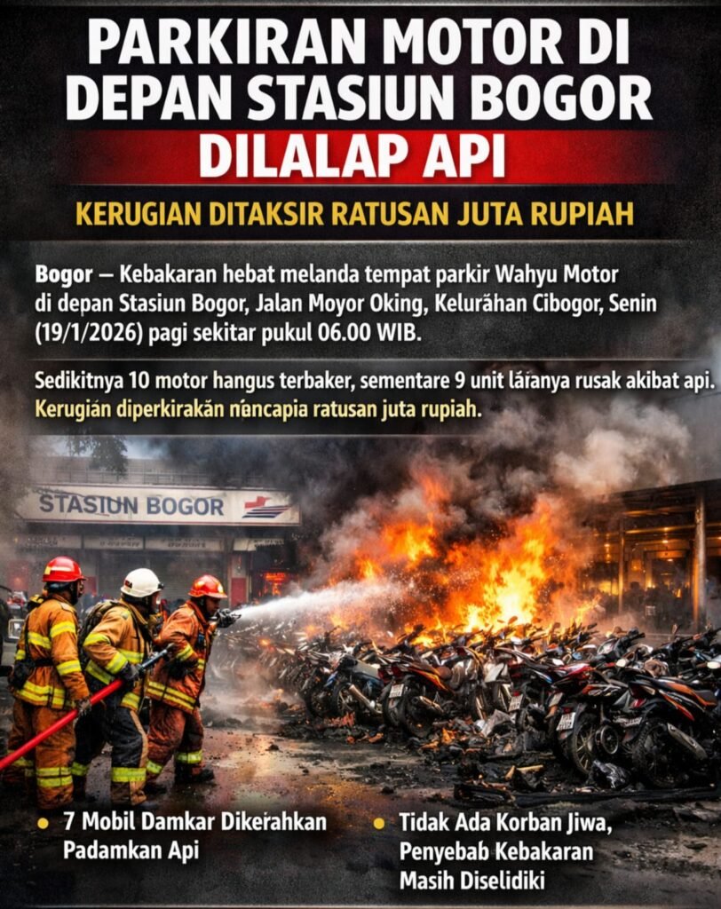 Parkiran Motor di Depan Stasiun Bogor Dilalap Api, Kerugian Ditaksir Ratusan Juta Rupiah - Teropong Rakyat