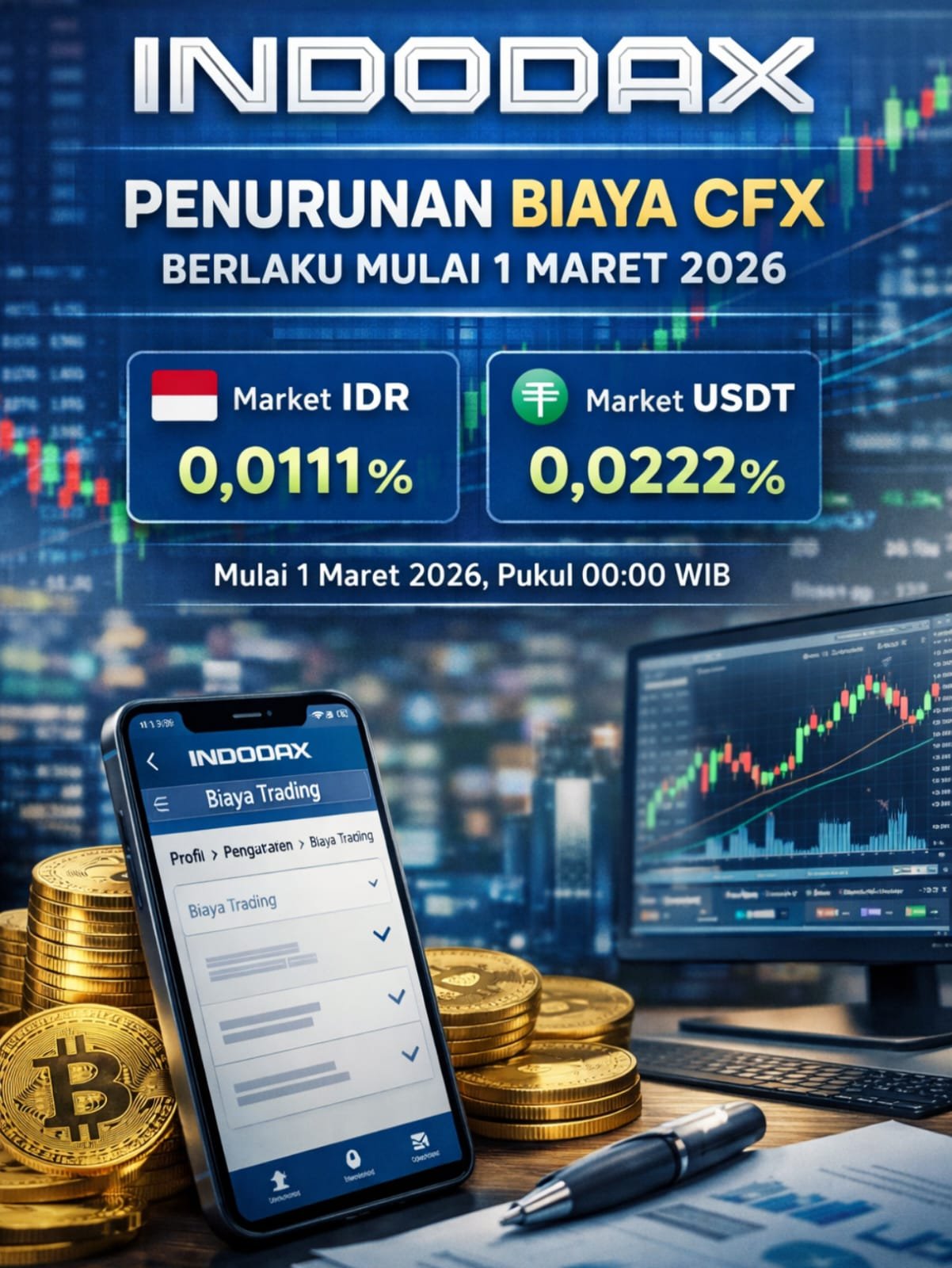 INDODAX Umumkan Penurunan Biaya CFX, Berlaku Mulai 1 Maret 2026