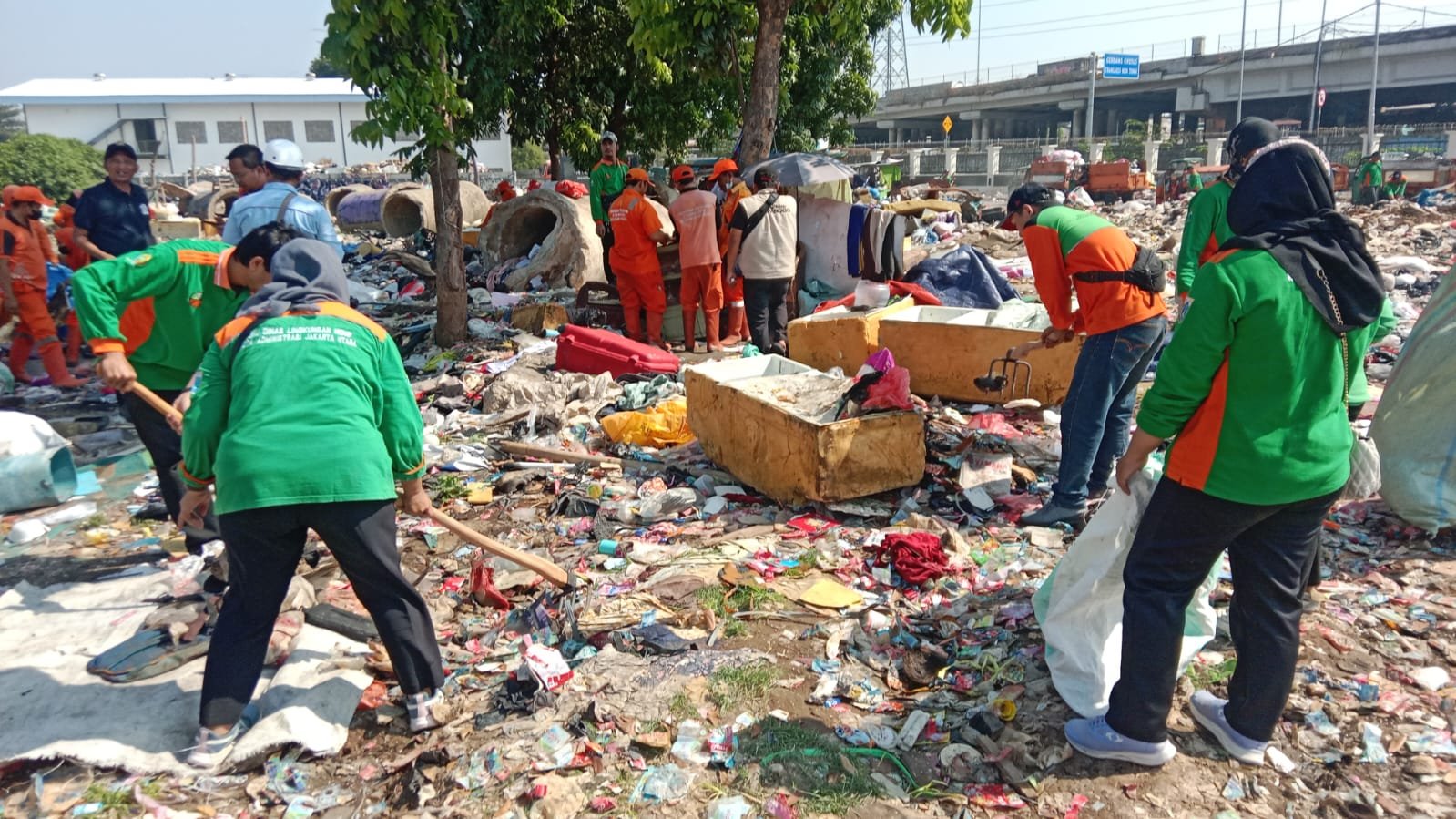 Jelang HUT DKI Jakarta ke-499, Kelurahan Papanggo Bersihkan Sampah Liar di Waduk Cincin Papanggo Jakarta Utara
