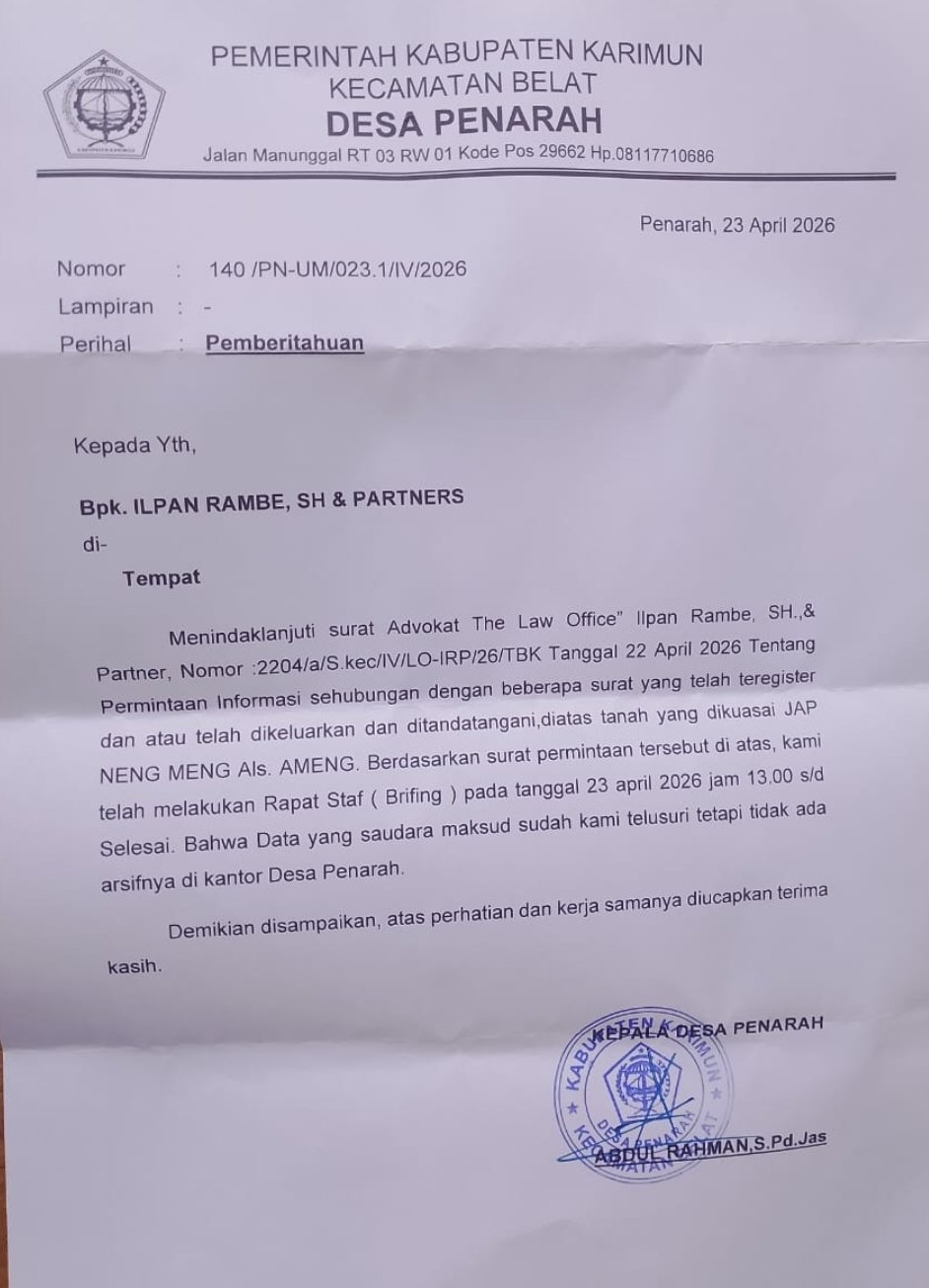Buku Registrasi Hilang, 59 Surat Sporadik 112 Hektar di Karimun Diduga Rekayasa Mafia Tanah - Teropong Rakyat