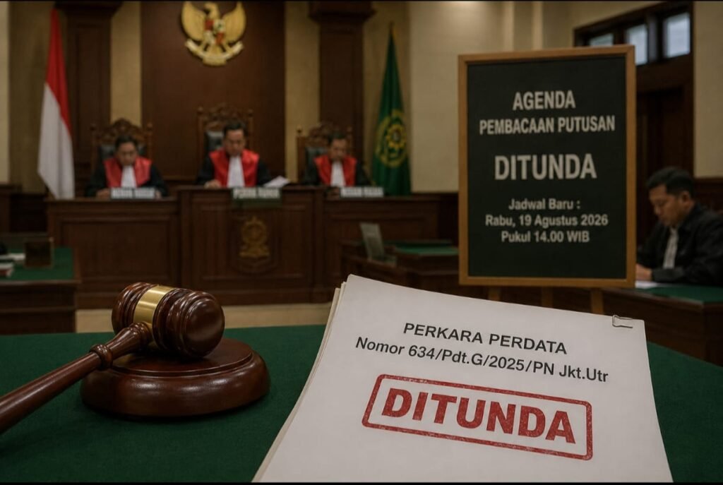 Portal Berita Indonesia dan Dunia Terkini Hari Ini, Update Harian Terbaru, Terlengkap, Tajam, Aktual dan Berimbang. Pembacaan Putusan Perkara No. 634/Pdt.G/2025/PN Jkt.Utr Ditunda, TeropongRakyat.co Minta Penjelasan Pengadilan - Teropong Rakyat