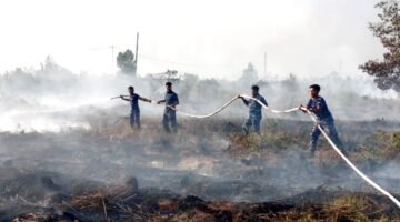 Pemadaman dan Pembasahan Lahan Gambut Diperkuat, Satgas Darat Lanud Sjamsudin Noor Berjibaku di Tengah Asap Tekan Dampak Karhutla di Kalsel