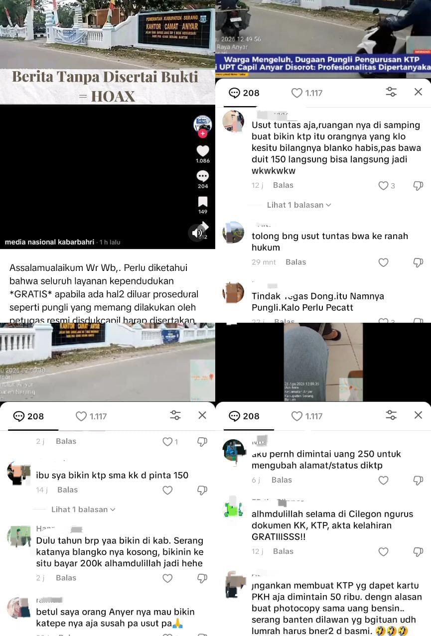 Disdukcapil Kabupaten Serang Bantah Dugaan Pungli di Capil Anyar, Namun Kesaksian Warga di Media Sosial Justru Menguatkan Sorotan