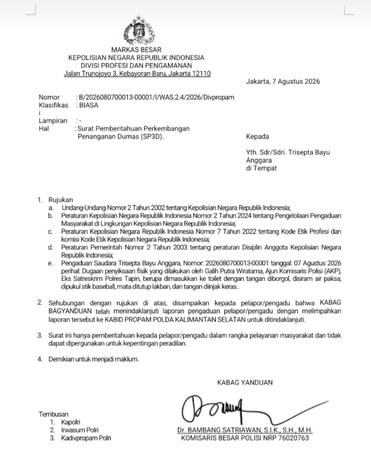 Portal Berita Indonesia dan Dunia Terkini Hari Ini, Update Harian Terbaru, Terlengkap, Tajam, Aktual dan Berimbang. Dugaan Penyiksaan Saat Pemeriksaan, Khodirin Laporkan Eks Kasat Reskrim Polres Tapin - Teropong Rakyat