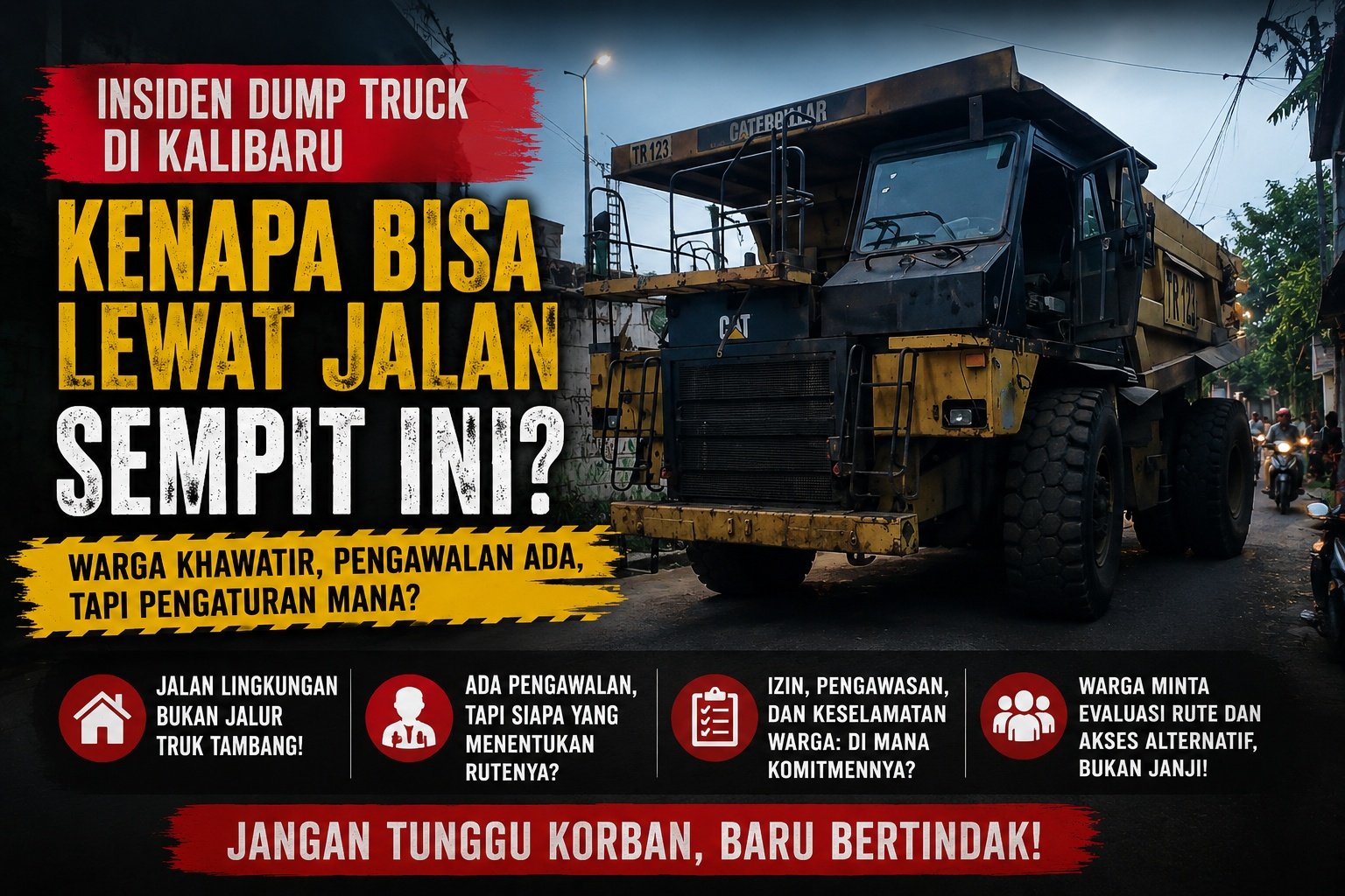 Dump Truck Disebut untuk Aktivitas Tambang Terbakar di Permukiman Kalibaru, Warga Pertanyakan Rute dan Pengawasan