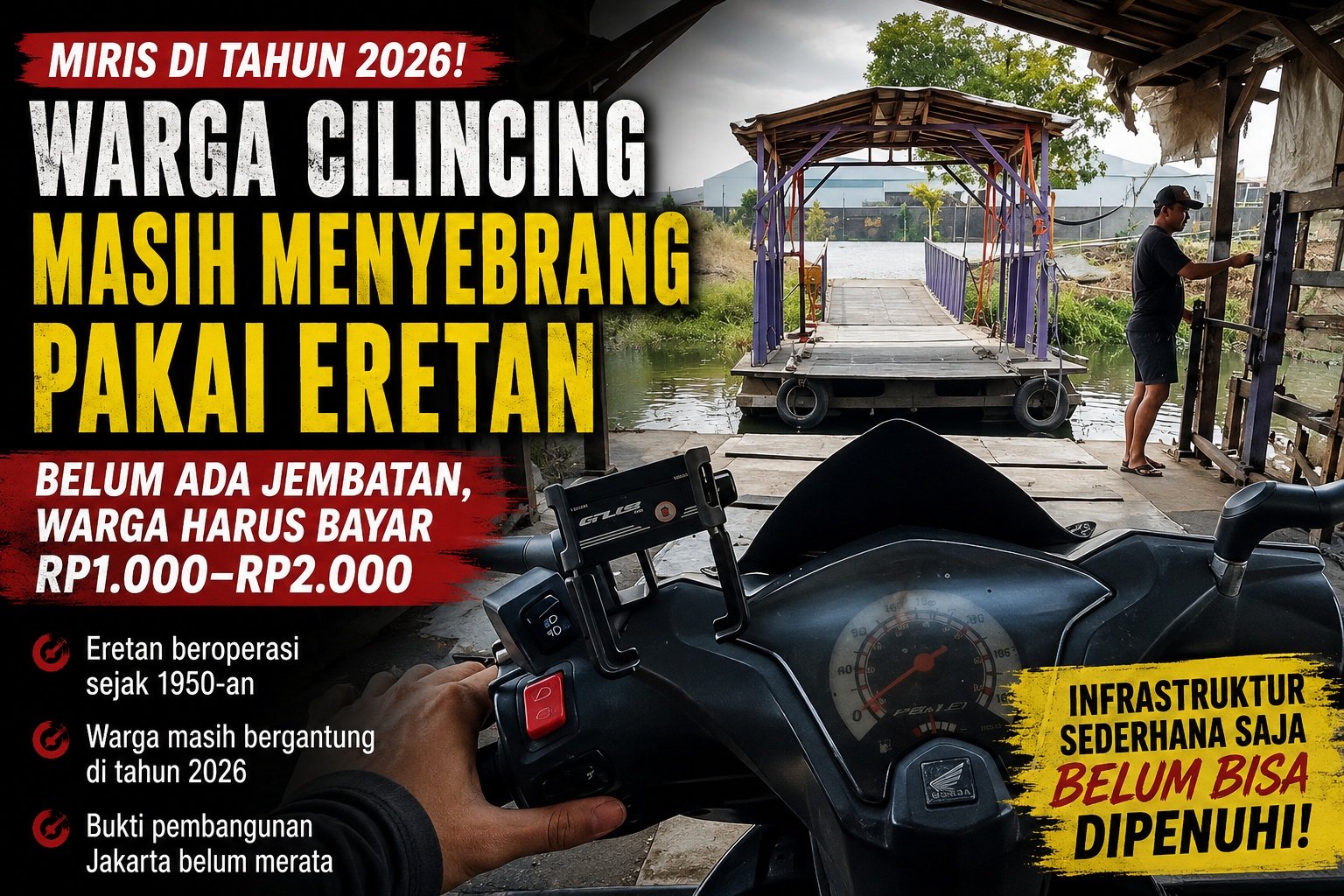 Tahun 2026, Warga Cilincing Masih Menyeberang Kali Pakai Eretan: Di Mana Pemerataan Infrastruktur Jakarta?