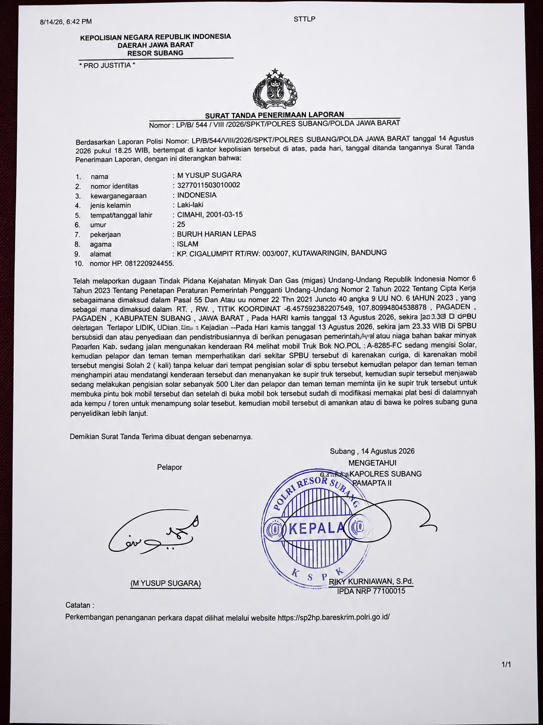 Dua Kali Isi Solar Subsidi, Truk Box A-8285-FC Diamankan Tipiter Polres Subang - Teropong Rakyat
