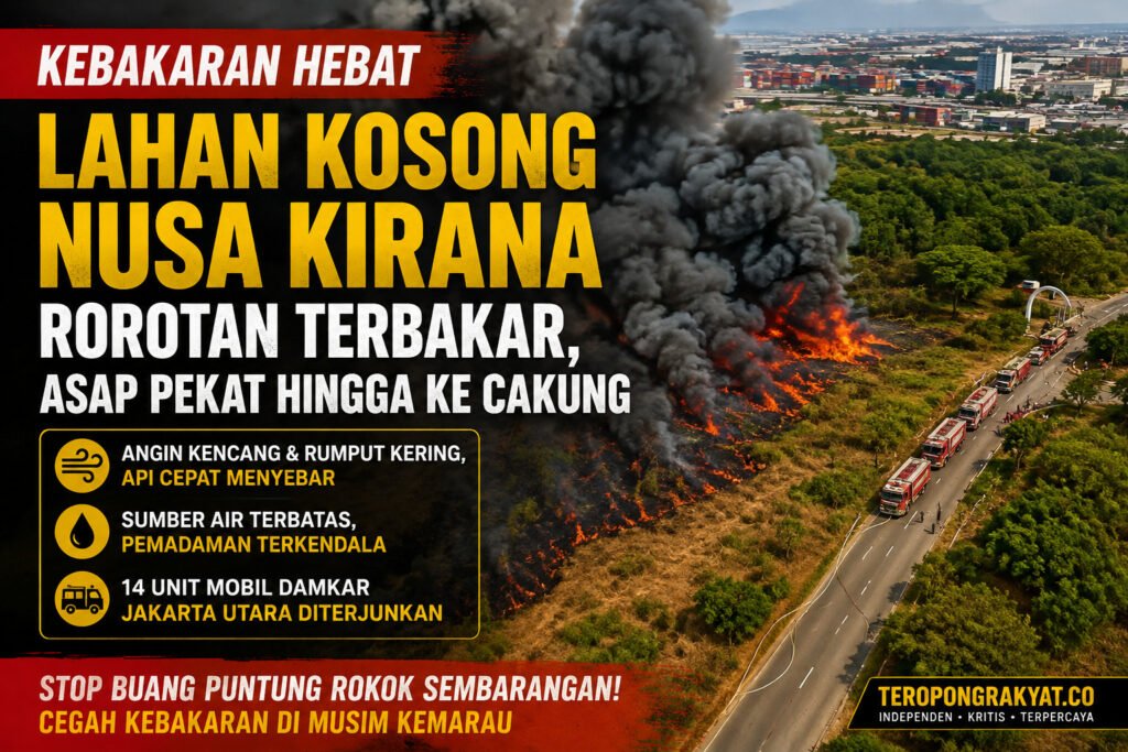 Portal Berita Indonesia dan Dunia Terkini Hari Ini, Update Harian Terbaru, Terlengkap, Tajam, Aktual dan Berimbang. Kebakaran Lahan Kosong di Nusa Kirana Rorotan, 14 Unit Damkar Dikerahkan - Teropong Rakyat