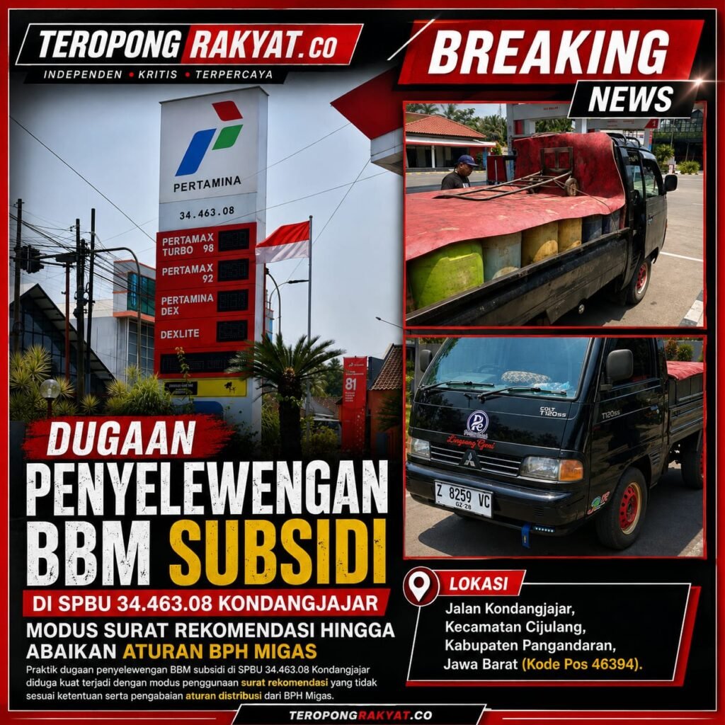 Portal Berita Indonesia dan Dunia Terkini Hari Ini, Update Harian Terbaru, Terlengkap, Tajam, Aktual dan Berimbang. Dugaan Penyelewengan BBM Subsidi di SPBU Kondangjajar, Modus Surat Rekomendasi Disorot - Teropong Rakyat