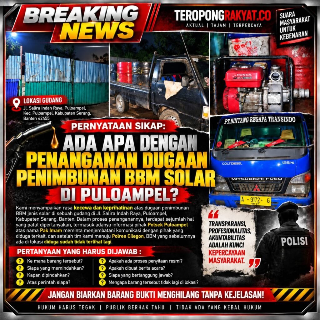 Portal Berita Indonesia dan Dunia Terkini Hari Ini, Update Harian Terbaru, Terlengkap, Tajam, Aktual dan Berimbang. Dugaan Penimbunan Solar di Puloampel Dipertanyakan, Oknum Polisi Disebut Jembatani Komunikasi - Teropong Rakyat