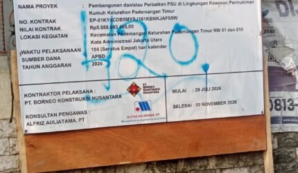 Proyek APBD Rp5,5 Miliar di Pademangan Timur Diduga Abaikan K3, Papan Proyek Dipasang di Samping Rumah Warga - Teropong Rakyat