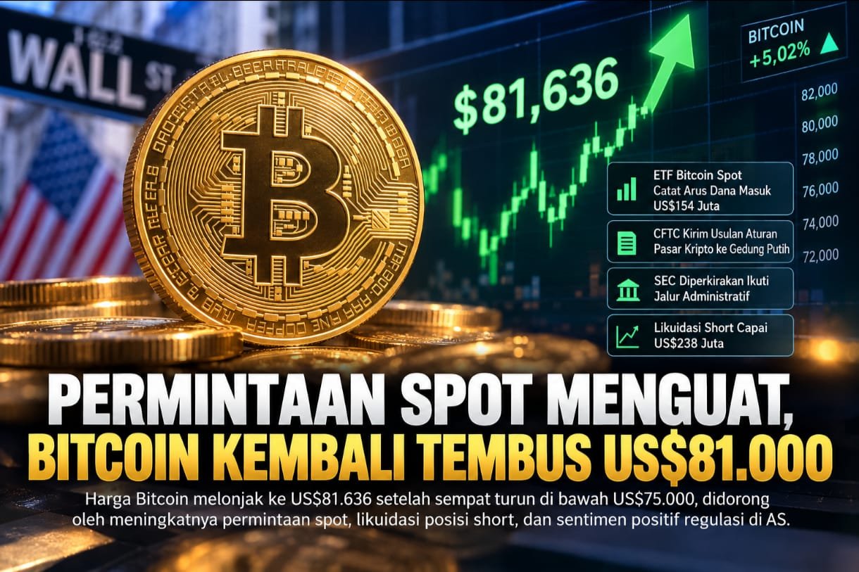 Permintaan Spot Menguat, Bitcoin Kembali Tembus US$81.000