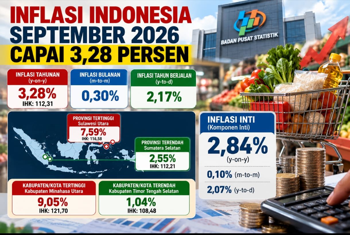 Inflasi Indonesia September 2026 Capai 3,28 Persen, Sulawesi Utara Tertinggi