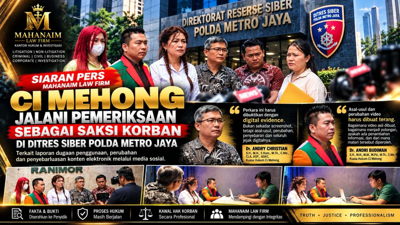 Ci Mehong Jalani Pemeriksaan sebagai Saksi Korban, Mahanaim Law Firm Soroti Jejak Digital dan Asal-Usul Video