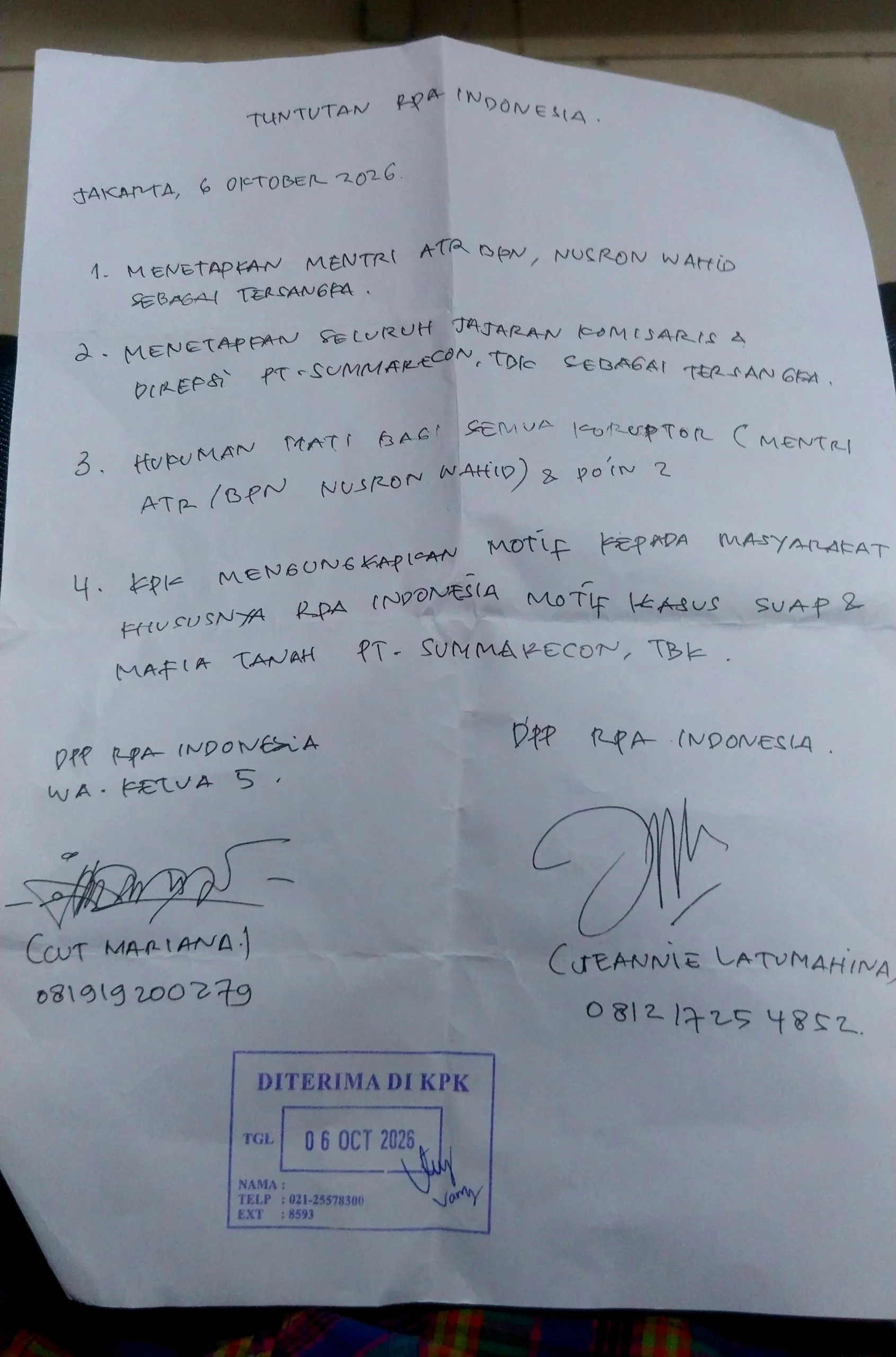Portal Berita Indonesia dan Dunia Terkini Hari Ini, Update Harian Terbaru, Terlengkap, Tajam, Aktual dan Berimbang. Satu Hari, Satu Suara, Satu Tekad! RPA Indonesia Bersatu Depan KPK — Tegas Tuntut Tersangka & Hukuman Mati Bagai Pengkorup Tanah Rakyat - Teropong Rakyat