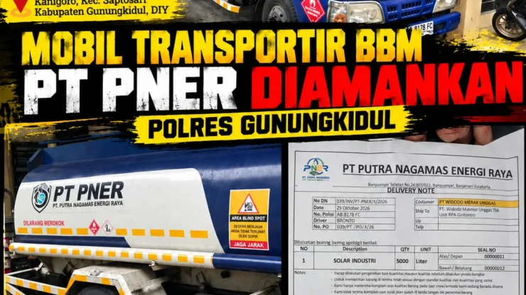 Diduga Dokumen Pengangkutan Belum Lengkap, Mobil Transportir BBM PT PNER Diamankan Polres Gunungkidul
