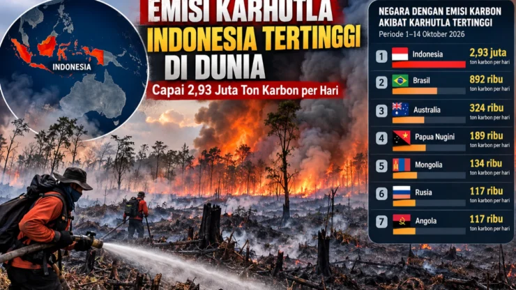 Emisi Karhutla Indonesia Tertinggi di Dunia pada Awal Oktober 2026, Capai 2,93 Juta Ton Karbon per Hari