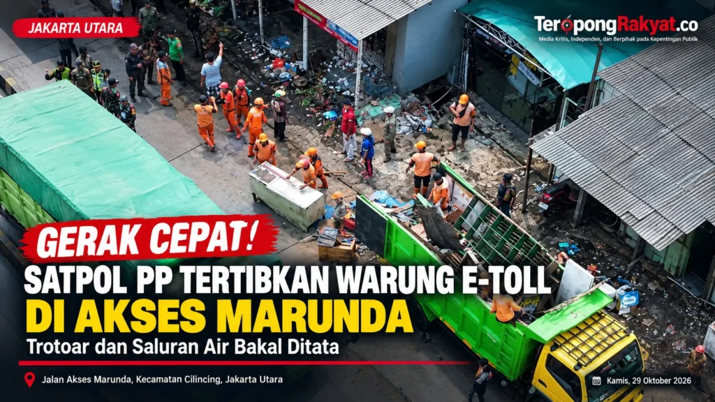 Gerak Cepat! Satpol PP dan Kelurahan Cilincing Tertibkan Warung E-Toll di Akses Marunda, Trotoar dan Saluran Air Bakal Ditata - Teropong Rakyat